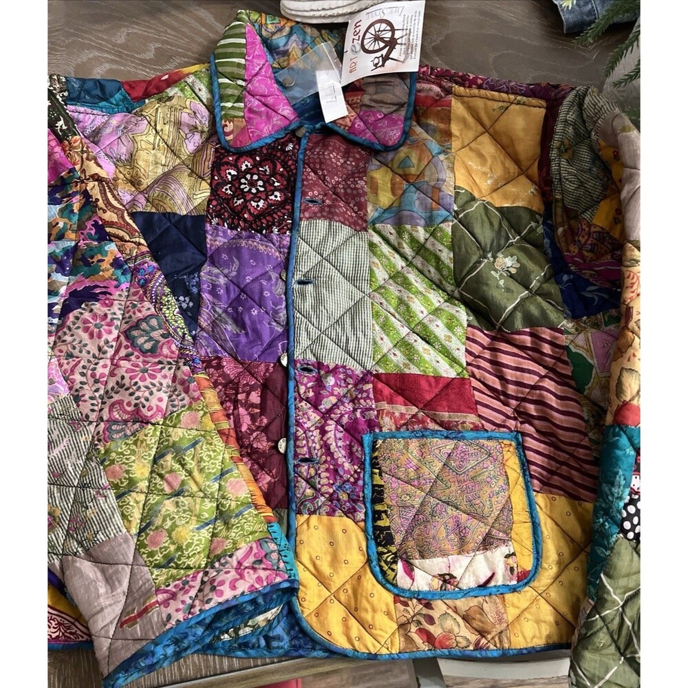 ARTEZEN REVERSIBLE  XL SILK QUILT-PATCHWORK JACKET LIGHTWEIGHT COTTAGECORE  BOHO